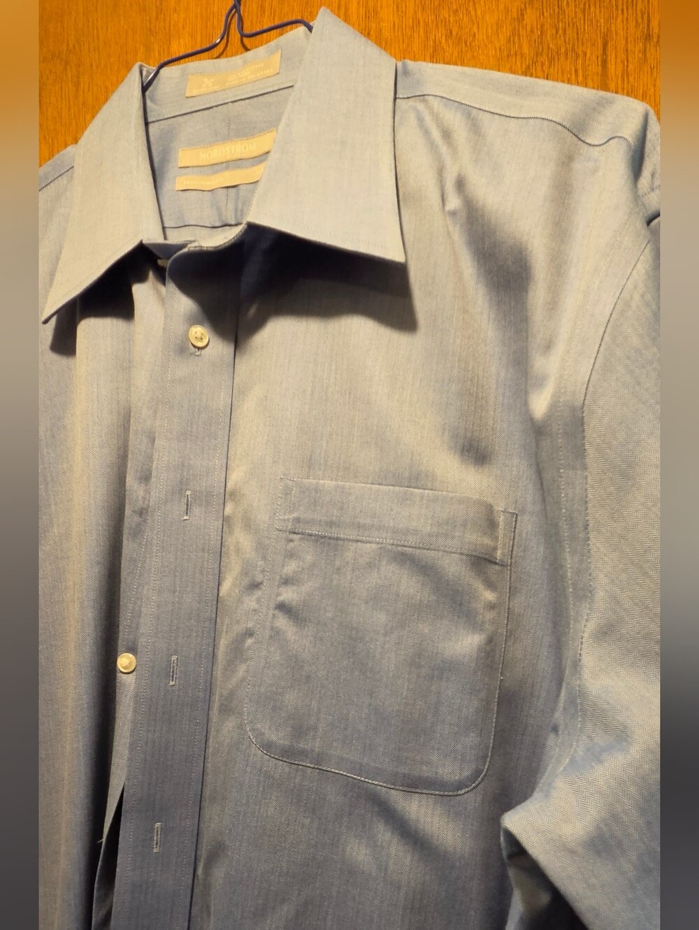 Nordstrom Light Blue Dress Wrinkle Free 100% Cotton Shirt Sz17/35 NWOT - Picture 5 of 5